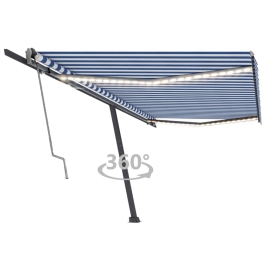 Toldo automático LED sensor de viento azul y blanco 500x300 cm