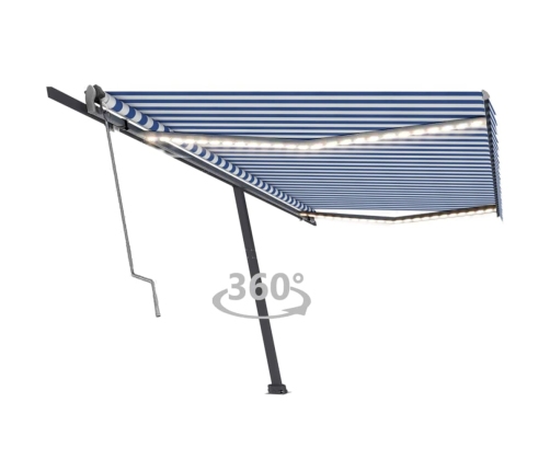 Toldo automático LED sensor de viento azul y blanco 500x300 cm