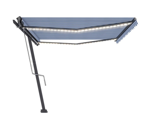 Toldo automático LED sensor de viento azul y blanco 500x300 cm