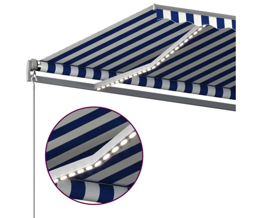 Toldo automático LED sensor de viento azul y blanco 500x300 cm