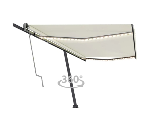 Toldo automático con LED y sensor de viento crema 500x300 cm