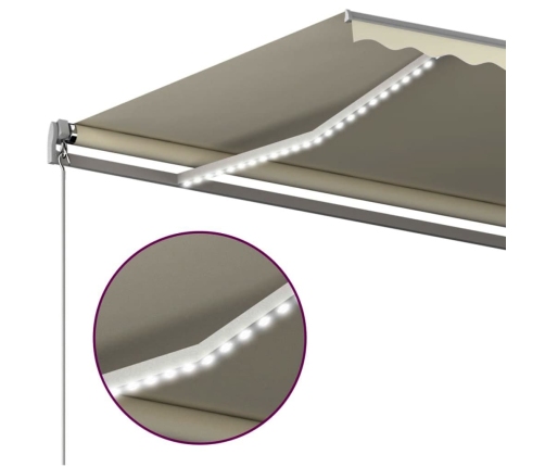 Toldo automático con LED y sensor de viento crema 500x300 cm