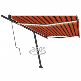 Toldo automático LED sensor de viento naranja marrón 500x300 cm