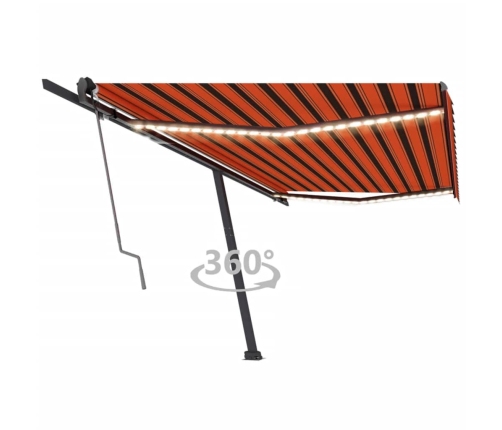 Toldo automático LED sensor de viento naranja marrón 500x300 cm