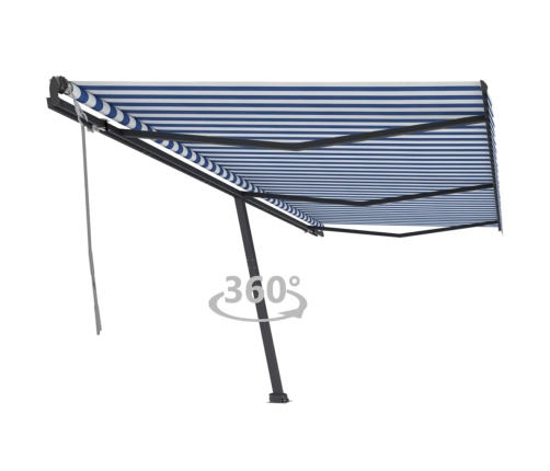 Toldo de pie retráctil manual azul y blanco 600x300 cm