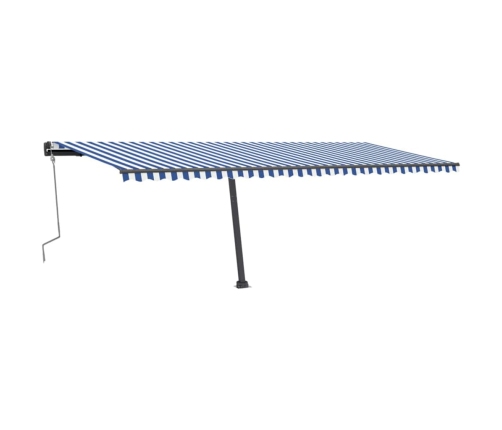 Toldo de pie retráctil manual azul y blanco 600x300 cm