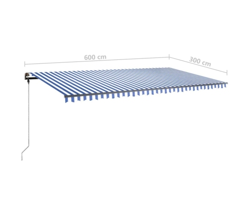 Toldo de pie retráctil manual azul y blanco 600x300 cm