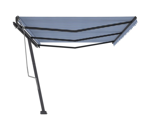 Toldo de pie retráctil manual azul y blanco 600x300 cm