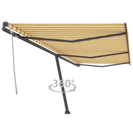 Toldo de pie retráctil manual amarillo y blanco 600x300 cm