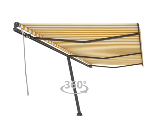 Toldo de pie retráctil manual amarillo y blanco 600x300 cm