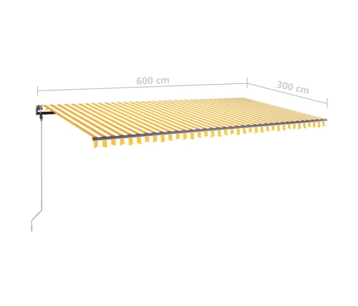 Toldo de pie retráctil manual amarillo y blanco 600x300 cm