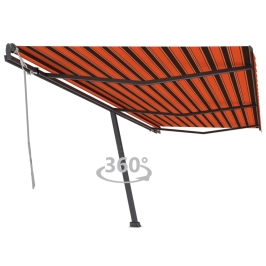 Toldo de pie retráctil manual naranja y marrón 600x300 cm