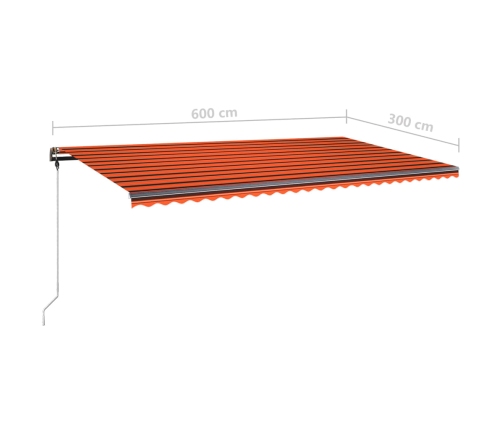 Toldo de pie retráctil manual naranja y marrón 600x300 cm