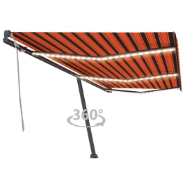 Toldo manual retráctil con luz LED naranja y marrón 600x300 cm