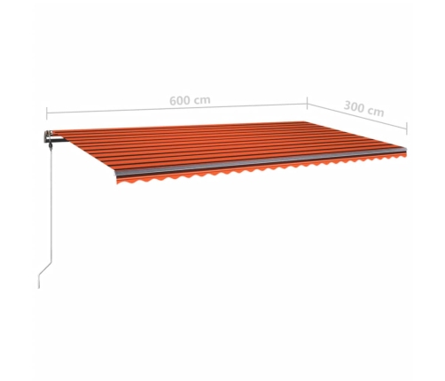 Toldo manual retráctil con luz LED naranja y marrón 600x300 cm