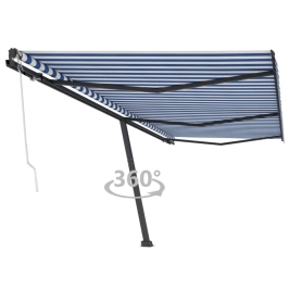 Toldo de pie automático azul y blanco 600x300 cm