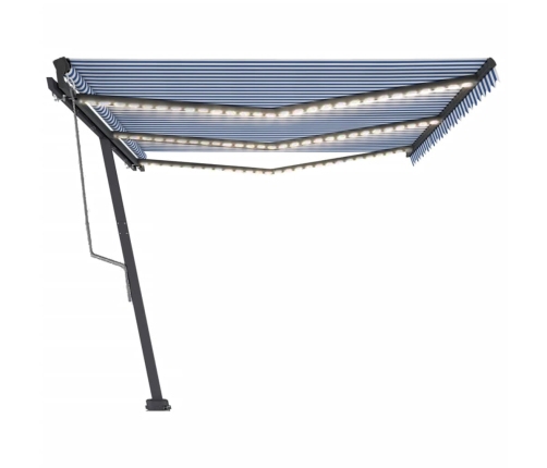 Toldo automático LED sensor de viento azul y blanco 600x300 cm