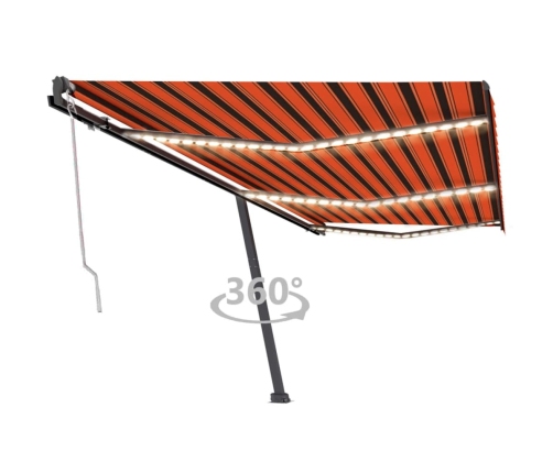 Toldo automático LED sensor de viento naranja marrón 600x300 cm