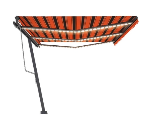 Toldo automático LED sensor de viento naranja marrón 600x300 cm