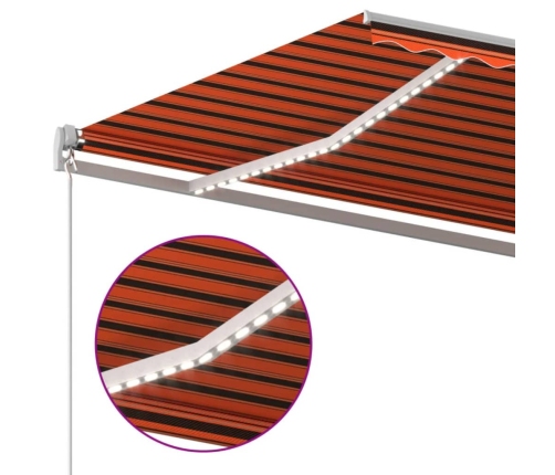 Toldo automático LED sensor de viento naranja marrón 600x300 cm