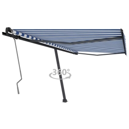 Toldo de pie manual retráctil azul y blanco 400x350 cm