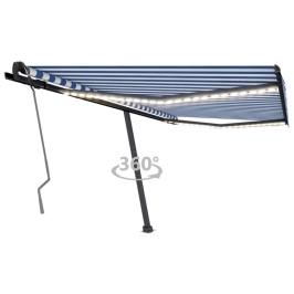 Toldo manual retráctil con LED azul y blanco 400x350 cm