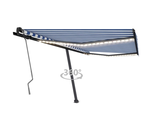 Toldo manual retráctil con LED azul y blanco 400x350 cm