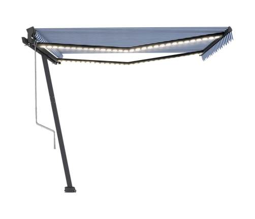 Toldo automático LED sensor de viento azul y blanco 400x350 cm