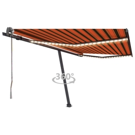 Toldo automático LED sensor de viento naranja marrón 400x350 cm