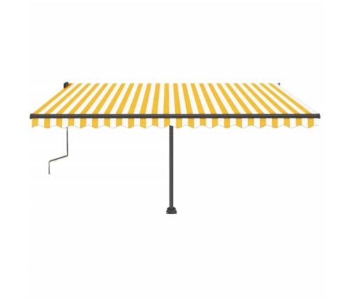 Toldo de pie retráctil manual amarillo y blanco 450x350 cm