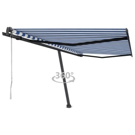 Toldo de pie automático azul y blanco 450x350 cm