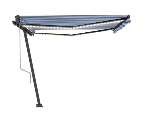 Toldo automático LED sensor de viento azul y blanco 450x350 cm