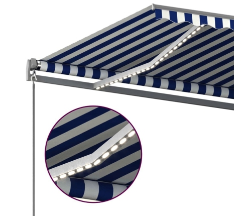 Toldo automático LED sensor de viento azul y blanco 450x350 cm