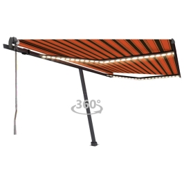 Toldo automático LED sensor de viento naranja marrón 450x350 cm