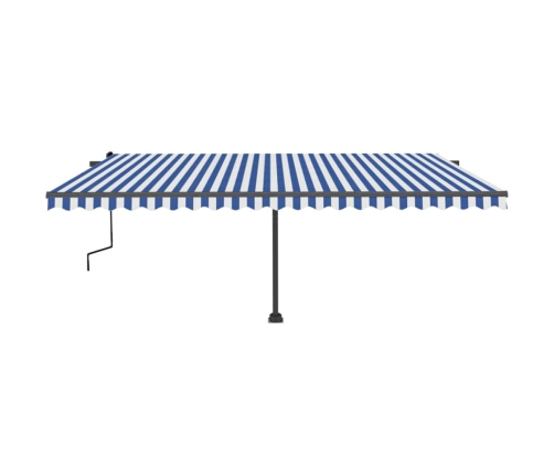 Toldo de pie retráctil manual azul y blanco 500x350 cm