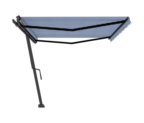 Toldo de pie retráctil manual azul y blanco 500x350 cm