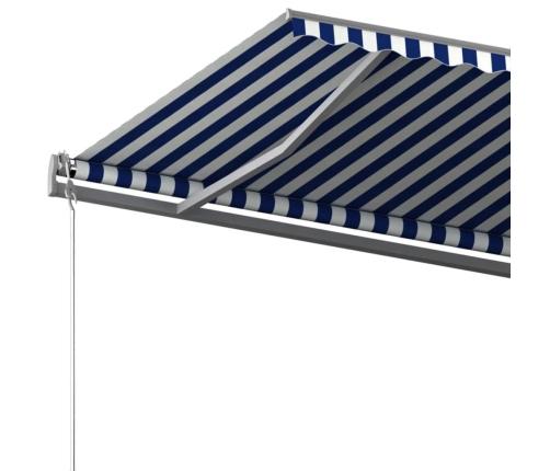 Toldo de pie retráctil manual azul y blanco 500x350 cm