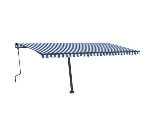 Toldo retráctil manual con luz LED azul y blanco 500x350 cm