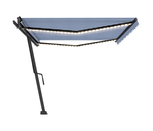 Toldo retráctil manual con luz LED azul y blanco 500x350 cm