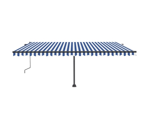 Toldo de pie automático azul y blanco 500x350 cm