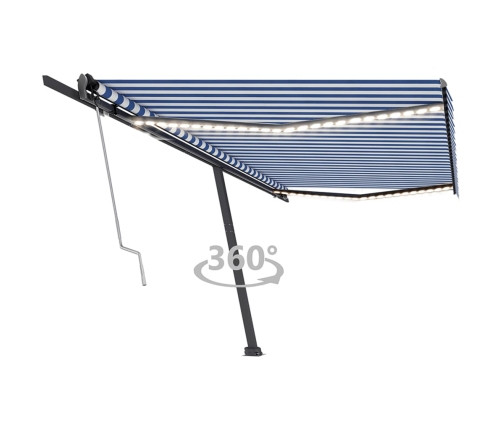 Toldo automático LED sensor de viento azul y blanco 500x350 cm