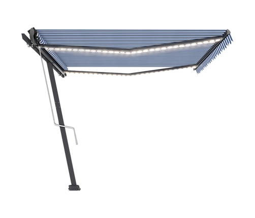 Toldo automático LED sensor de viento azul y blanco 500x350 cm