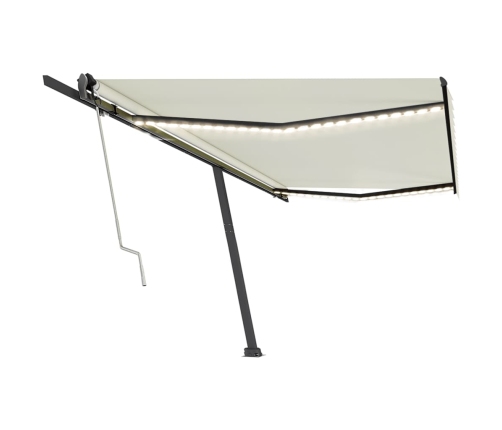 Toldo automático con LED y sensor de viento crema 500x350 cm