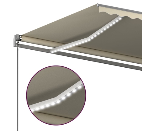 Toldo automático con LED y sensor de viento crema 500x350 cm