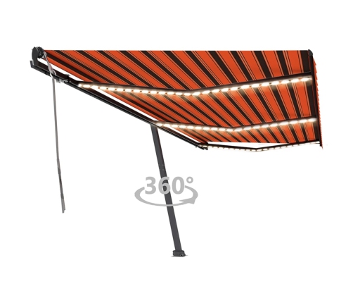 Toldo manual retráctil con luz LED naranja y marrón 600x350 cm