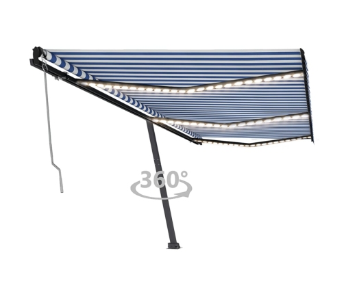 Toldo automático LED sensor de viento azul y blanco 600x350 cm