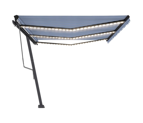 Toldo automático LED sensor de viento azul y blanco 600x350 cm