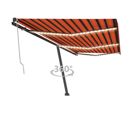 Toldo automático LED sensor de viento naranja marrón 600x350 cm