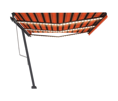 Toldo automático LED sensor de viento naranja marrón 600x350 cm