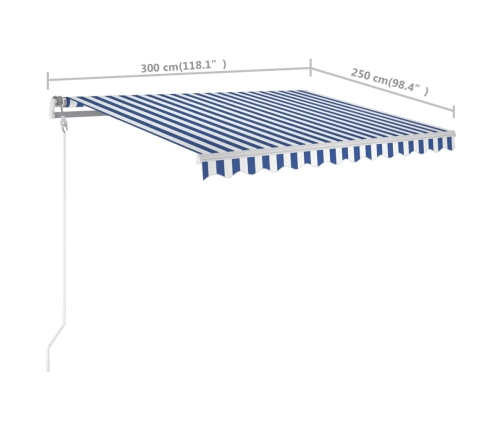 Toldo manual retráctil con LED azul y blanco 3x2,5 m